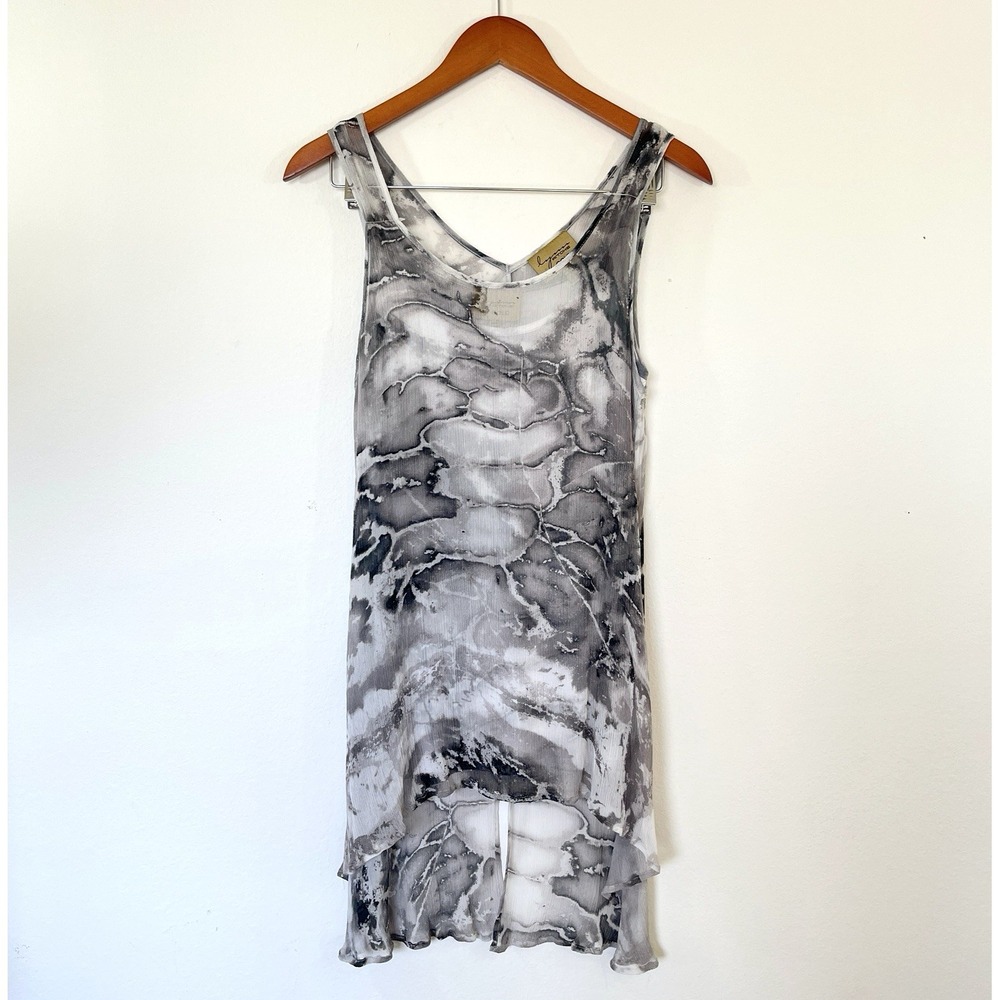 Lynn Ritchie Womens Unique 100% Silk Layered Top Size S Gray Artsy Boho Hippie